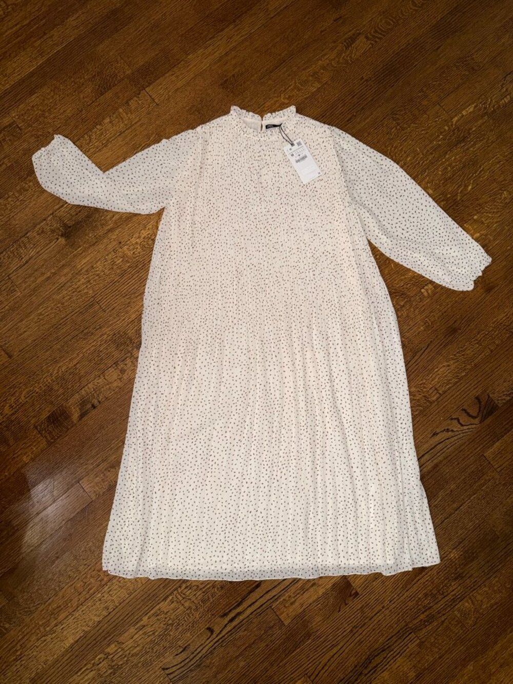 NWT Famous Zara Printed Creased-Effect Polka Dot Midi Dress